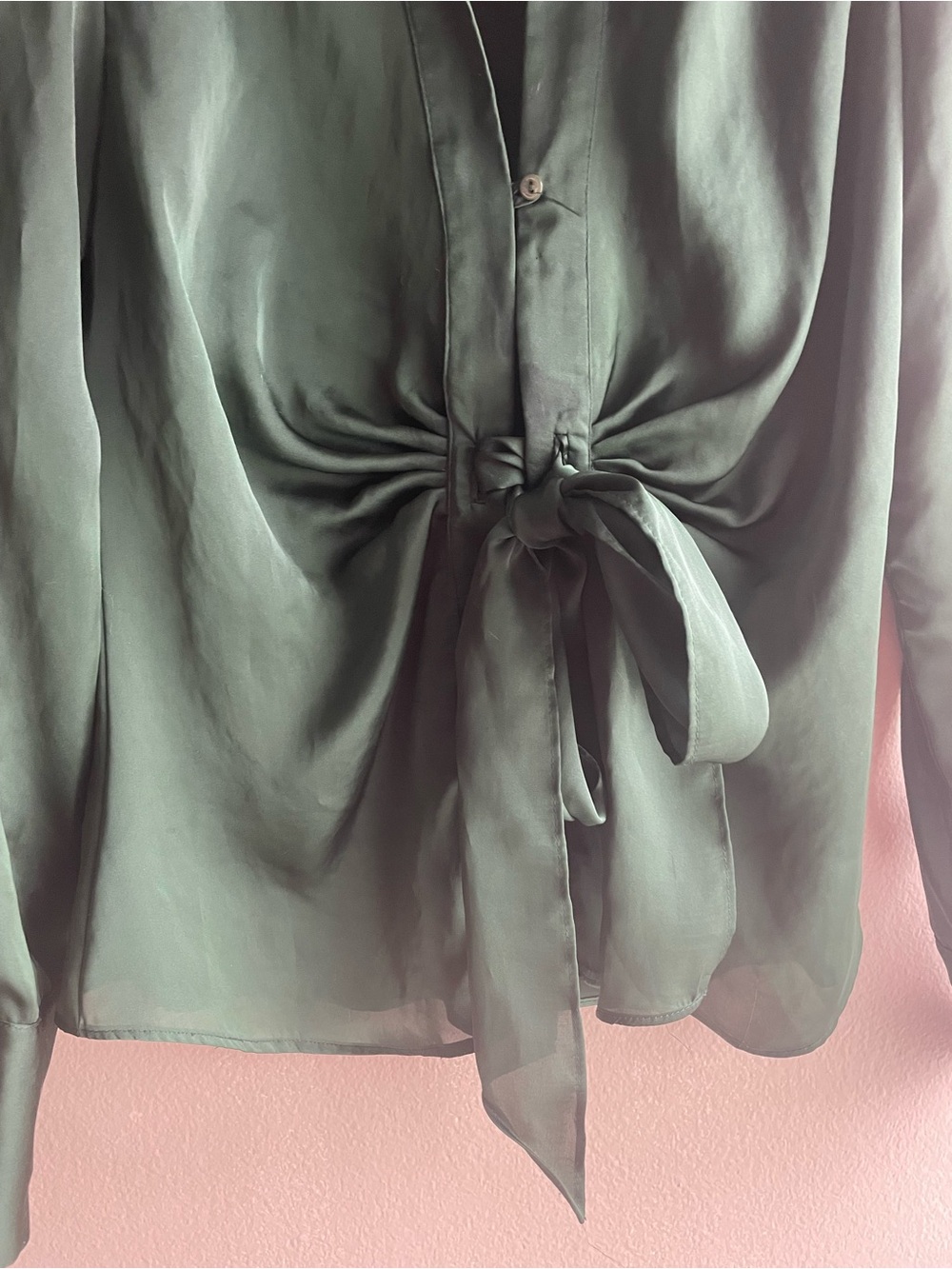 Zara Forest Green Satin Tie-Front Blouse Medium - Picture 3 of 11